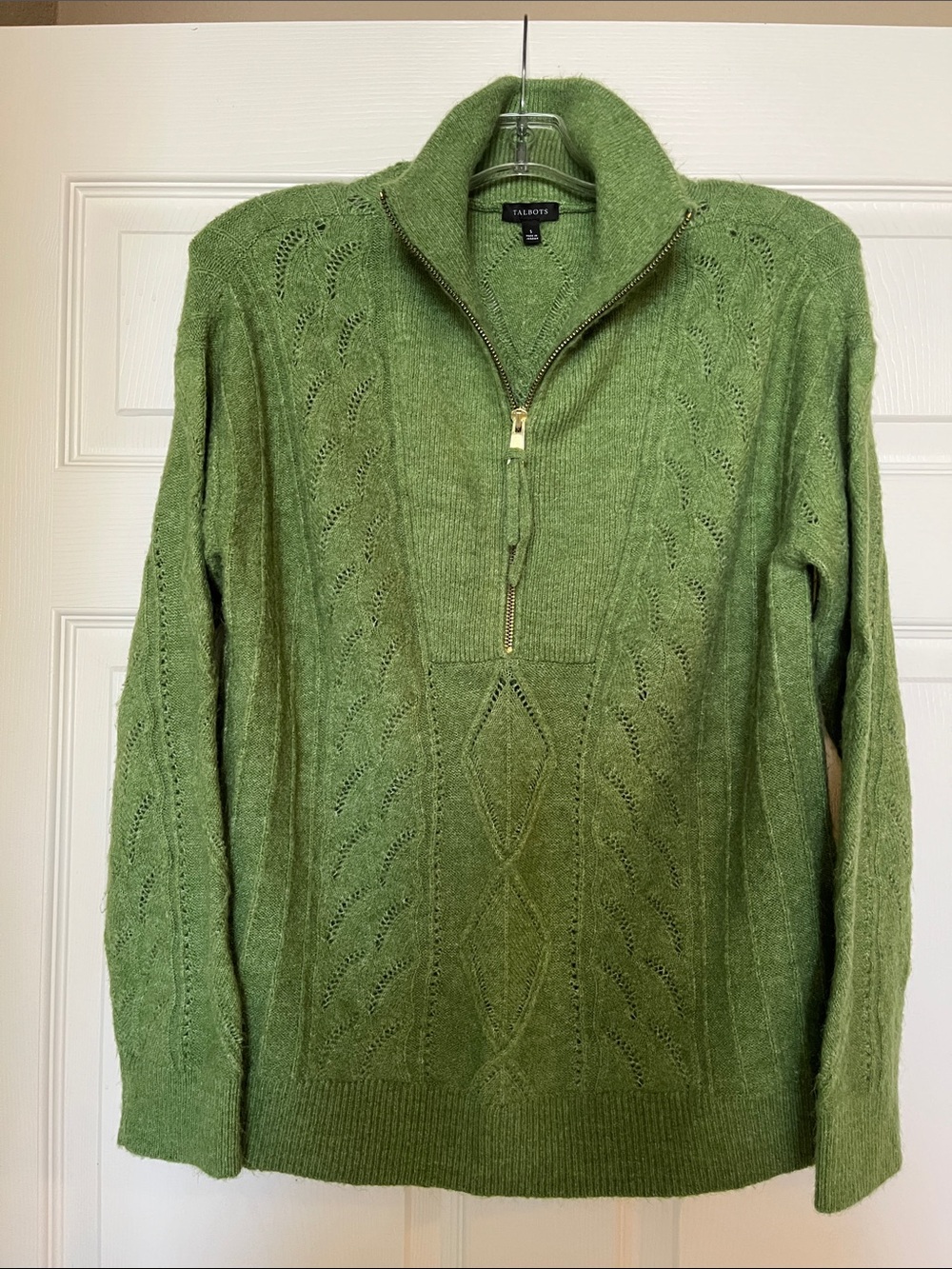 Talbots Olive Green Cable Half-Zip Turtleneck Sweater